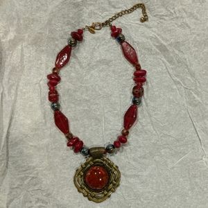 Chico's Red necklace with metal pendant